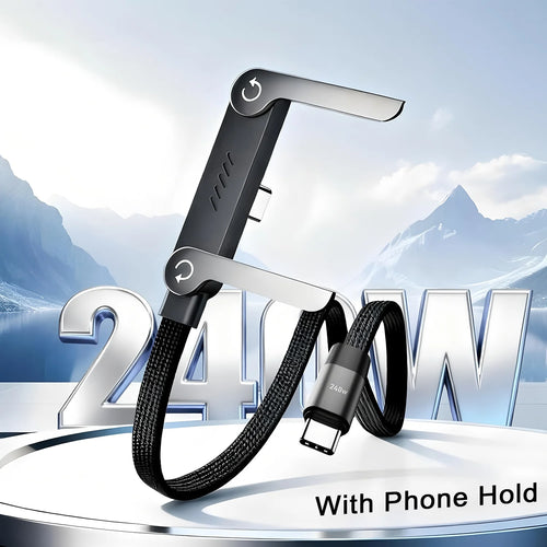 2-IN-1 USB Type-C Cable Foldable Mobile Phone Holder 240W Fast Charge Data Cable Multifunction Phone Charge Bracket PD USB OTG