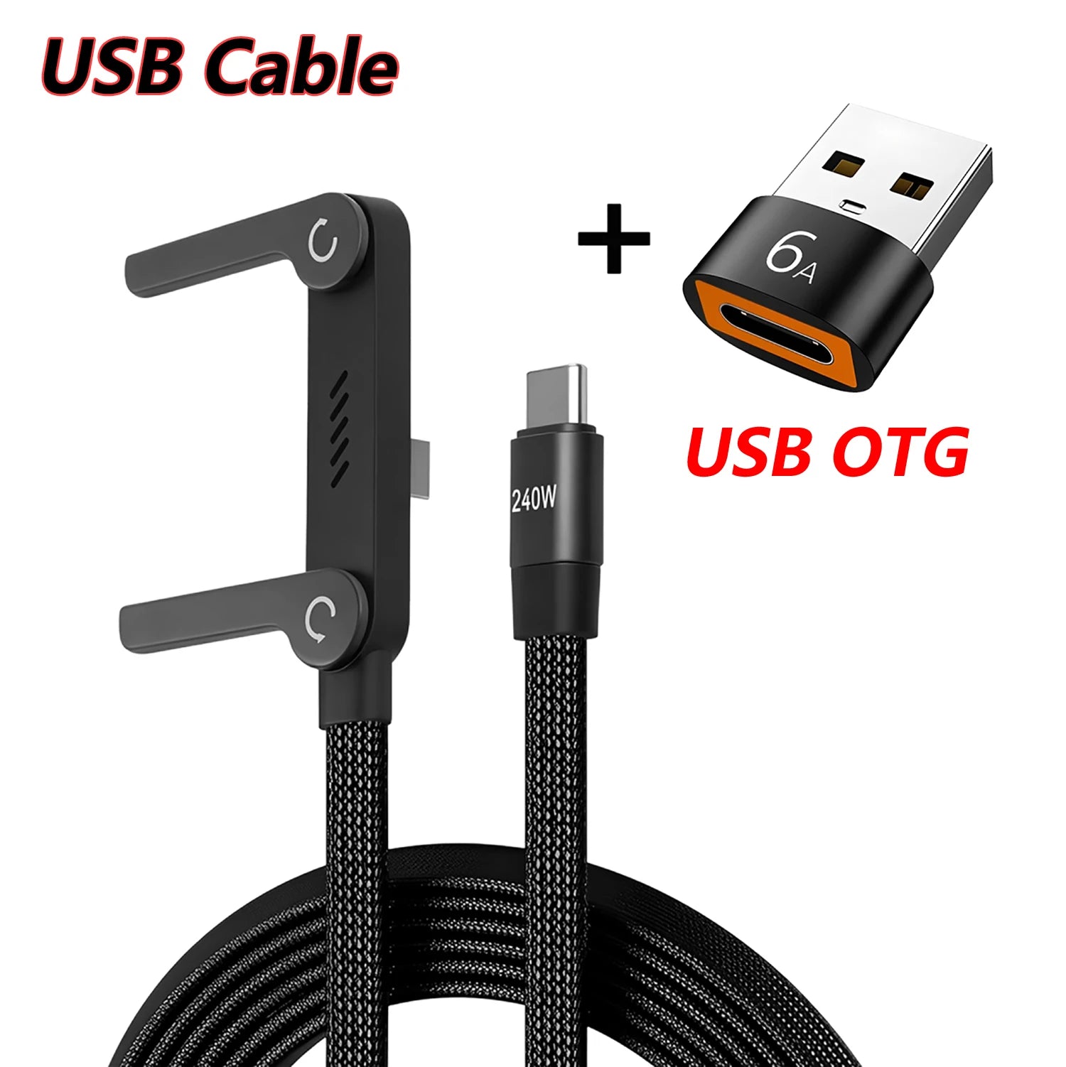 2-IN-1 USB Type-C Cable Foldable Mobile Phone Holder 240W Fast Charge Data Cable Multifunction Phone Charge Bracket PD USB OTG