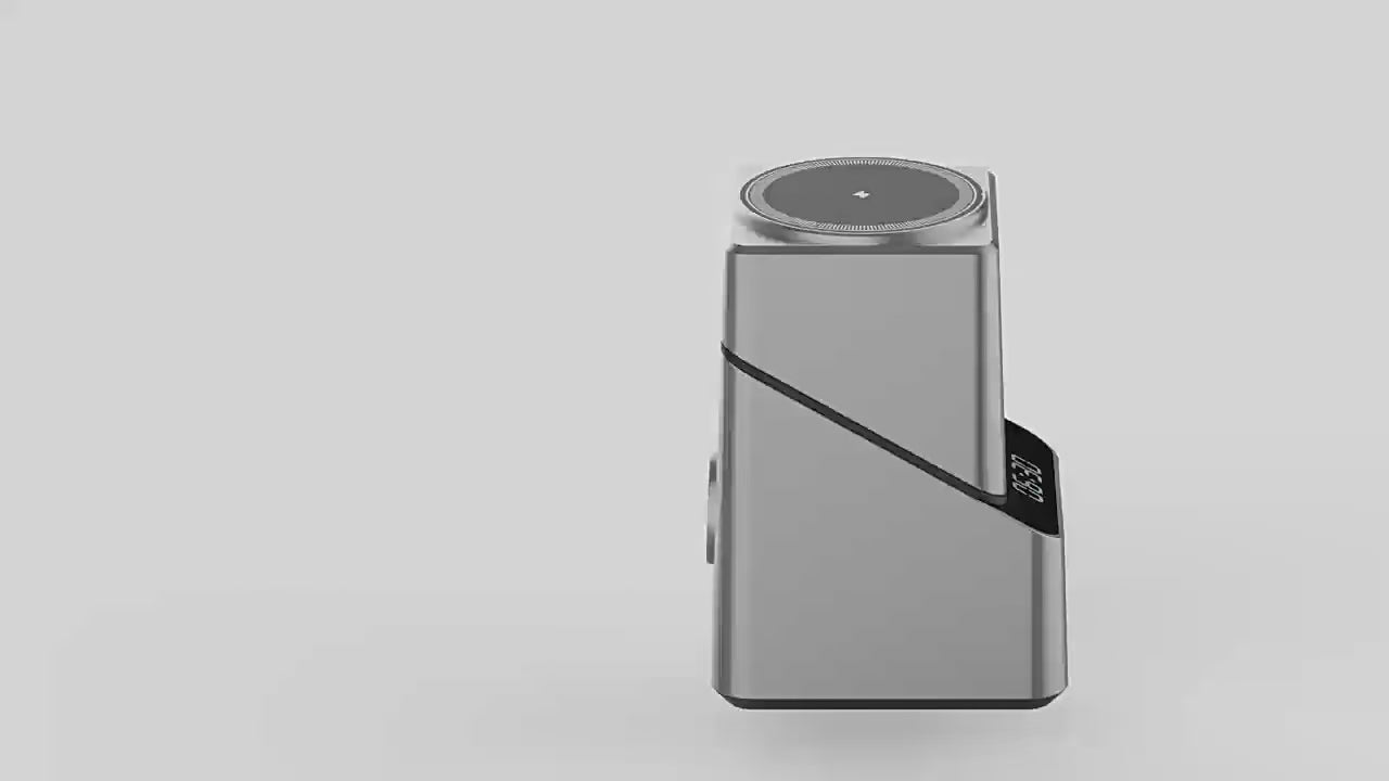 15W Electric Rotating Magnetic Wireless Charger Time Display Charging Station for iPhone 16 15 14 13 12 11 Watch AirPods Pro